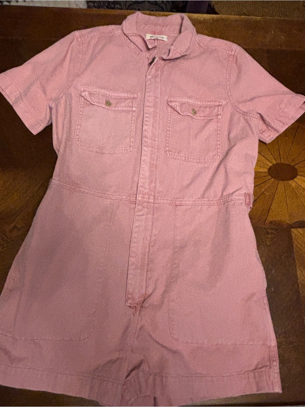 Madewell Pink Short-Sleeve Zip Romper size Large
